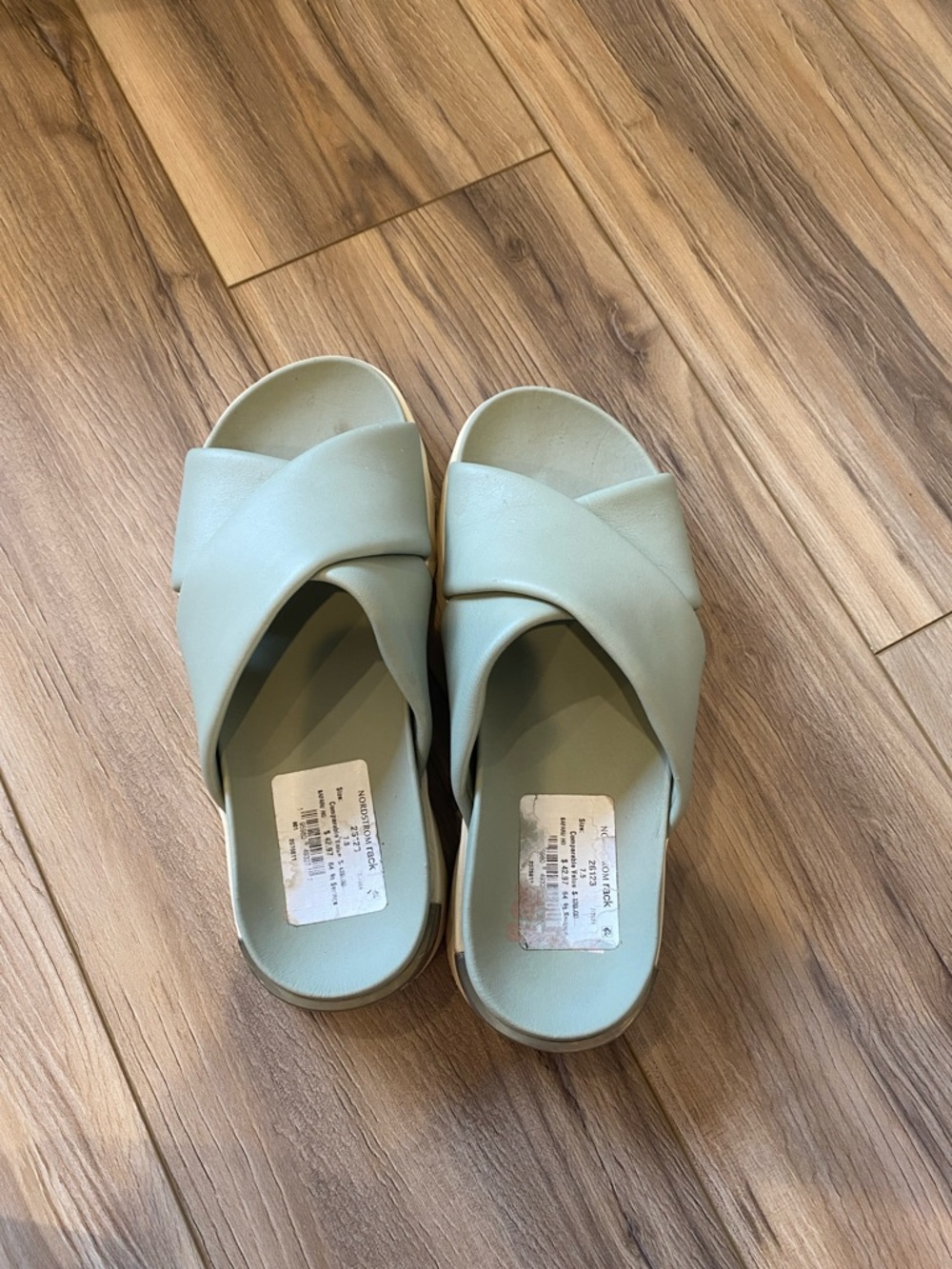 Sorel Crossband Slide Mules in Sage Green